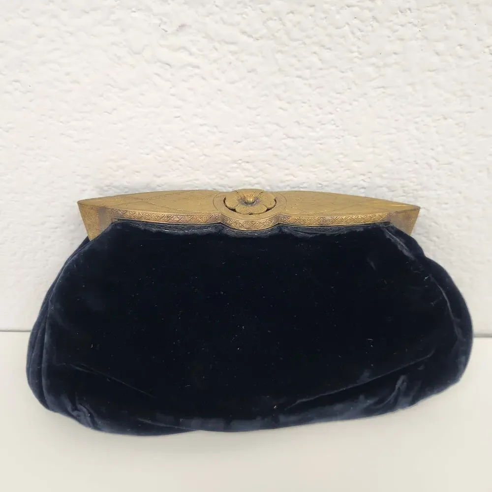 Vintage Black Velvet Clutch Purse 9